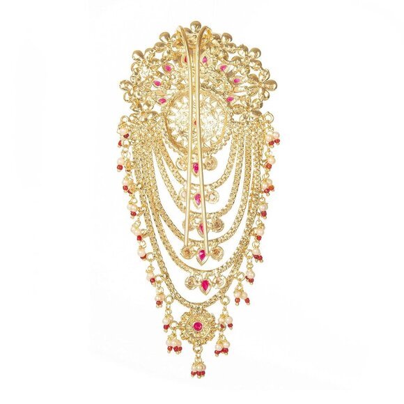 Traditional Indian Hair Pin 6-inch Red Metal for Women Weddings & Celebrations